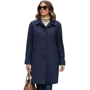 XL Embroidered Pea Coat 100% Wool oval triangle longline Fen-nelli Blue